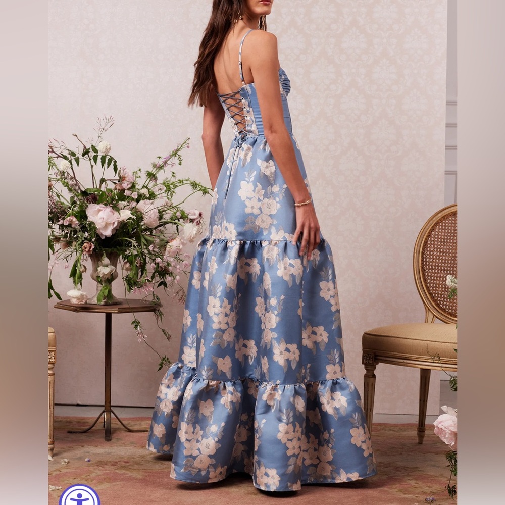 V. Chapman Blue Floral Maxi Dress with White Flowers - Picture 3 of 16
